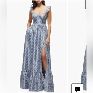 Dessy Collection Marguerite Corset Blue Floral Maxi Dress